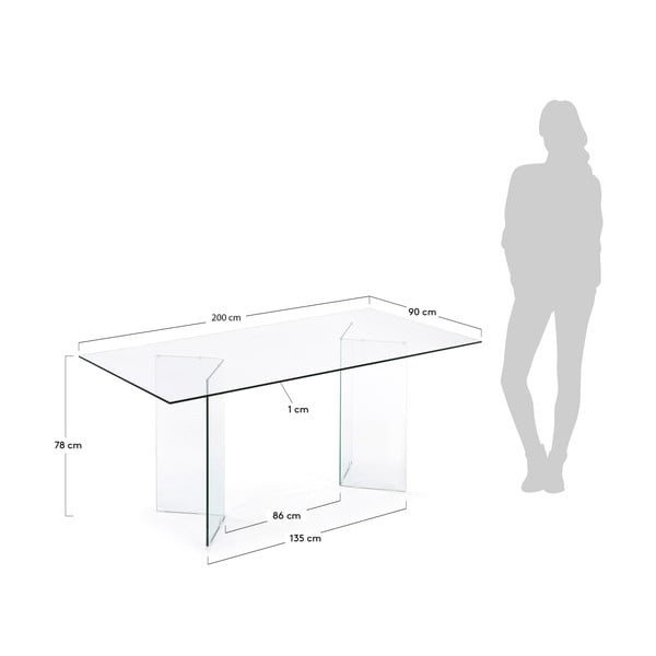 Ēdamgalds ar stikla galda virsmu 90x200 cm Burano – Kave Home-image-4