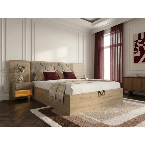 Pelēkbrūna polsterēta/no skaidu plāksnēm divvietīga gulta ar veļas kasti ar redelēm 160x200 cm Palmeraie – Bobochic Paris-image-2