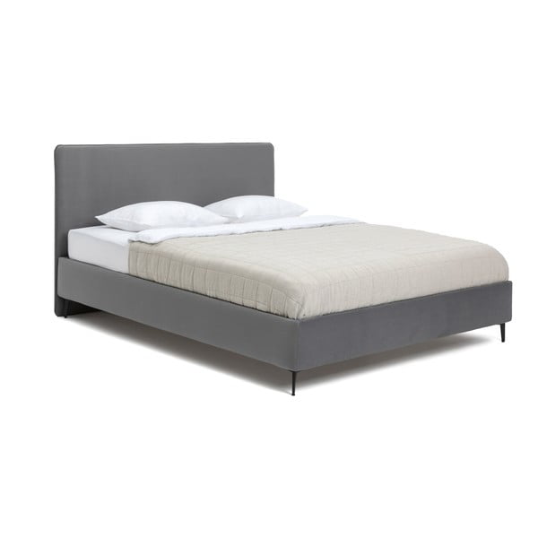 Pelēka polsterēta divvietīga gulta ar matraci un redelēm 160x200 cm Noira Slim – Bonami Selection-image-3