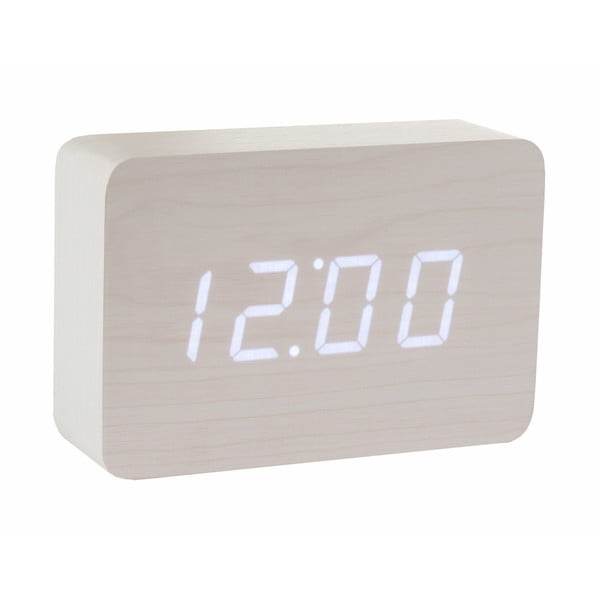 Balts modinātājs ar baltu LED displeju Gingko Brick Click Clock