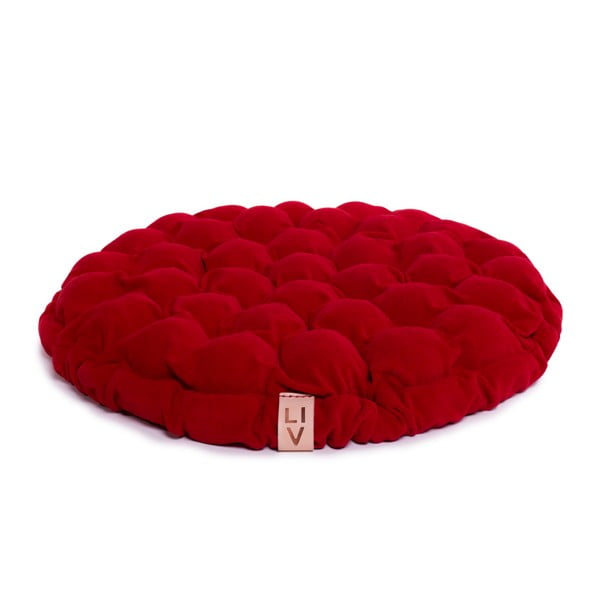 Tumši sarkans sēdekļa spilvens ar masāžas bumbiņām Linda Vrňáková Bloom, Ø 75 cm
