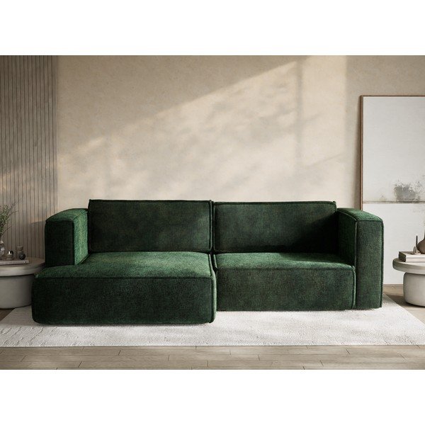 Tumši zaļš salokāms stūra dīvāns no šenila auduma ar uzglabāšanas vietu (ar kreiso stūri/ar zvilni) Velto – Maison de Rêve-image-1