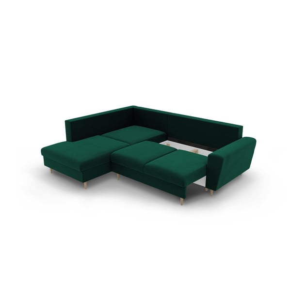 Zaļš samta salokāms stūra dīvāns ar uzglabāšanas vietu (ar kreiso stūri/L veida) Kyoto – Cosmopolitan Design-image-3