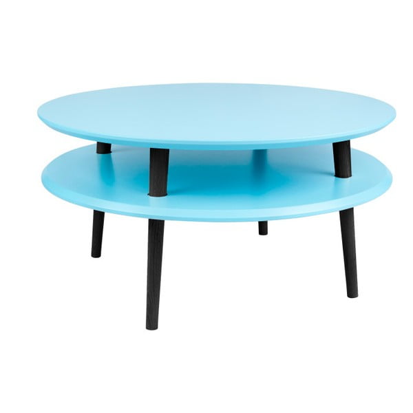 Turkīza krāsas kafijas galdiņš ar melnām kājām Ragaba UFO, Ø 70 cm