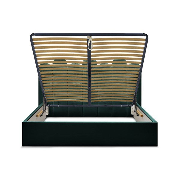 Zaļa polsterēta divvietīga gulta ar veļas kasti un redelēm 160x200 cm Badja – Bobochic Paris-image-4