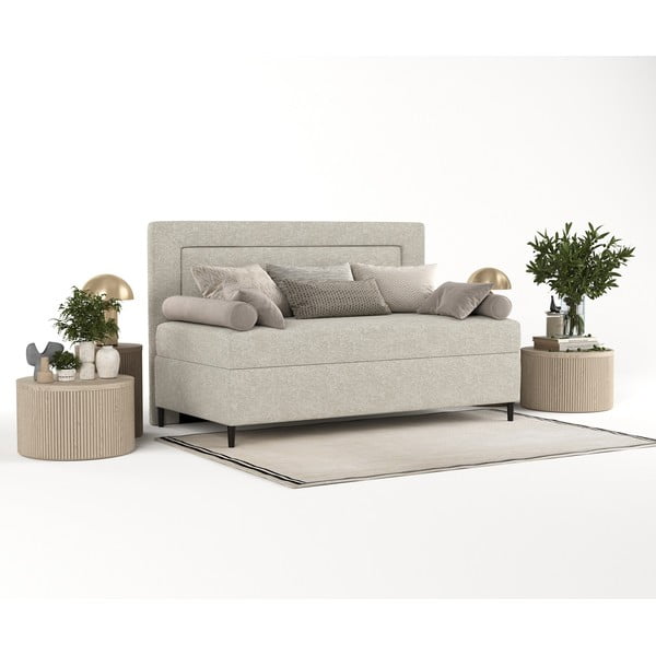 Pelēka/bēša polsterēta vienvietīga gulta 90x200 cm Alba – Maison de Rêve-image-2