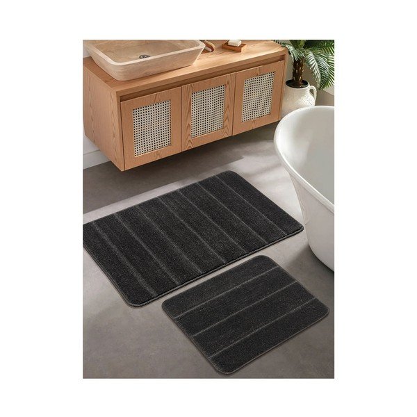 Antracīta pelēki vannas istabas paklājiņi (2 gab.) 50x80 cm Yeni Cizgli – Foutastic-image-1