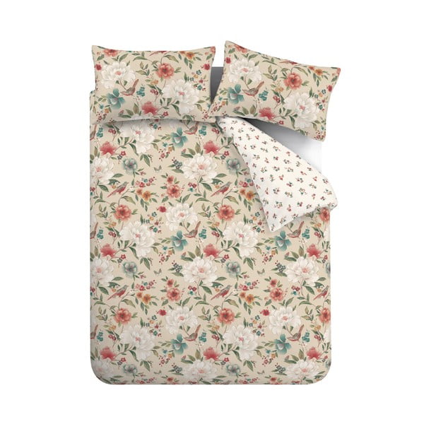 Bēša divguļamā gultas veļa 200x200 cm Pippa Floral Birds – Catherine Lansfield