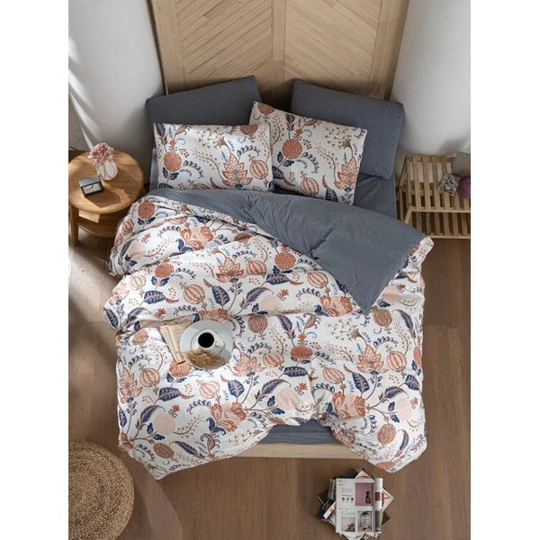 Pelēka/bēša divguļamā gultas veļa ar palagu 200x220 cm Floral – Mila Home