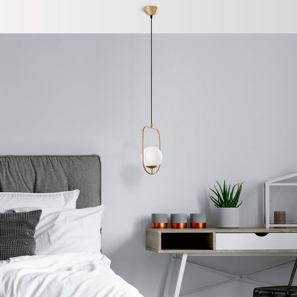 Zelta krāsas piekaramā lampa ar stikla abažūru Skew – Opviq lights-image-3
