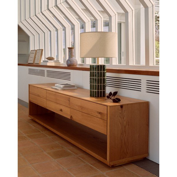 Zaļa/krēmkrāsas galda lampa ar auduma abažūru (augstums 61,5 cm) Rue – Kave Home-image-2