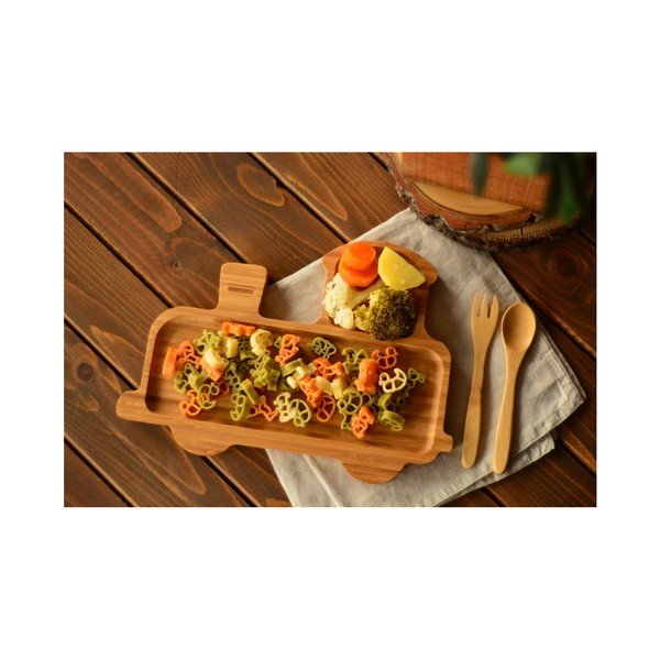 Bērnu trauku komplekts vilciena formā un galda piederumi no bambusa koka Bambum-image-1