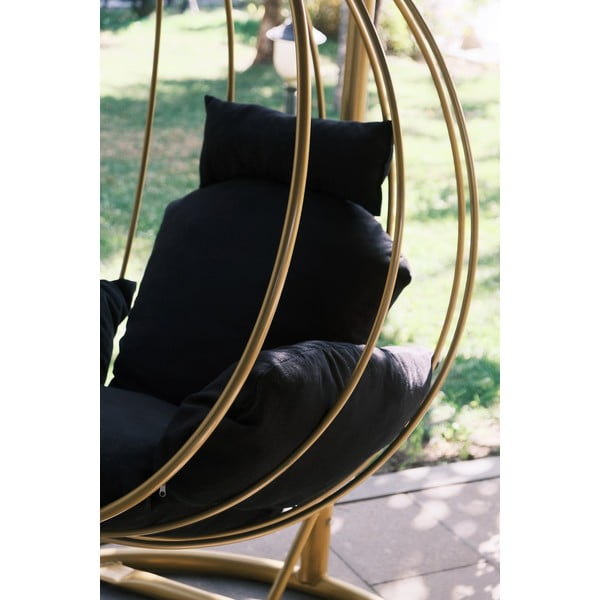 Melns/zelta krāsas dārza piekaramais krēsls Damla – Floriane Garden-image-3