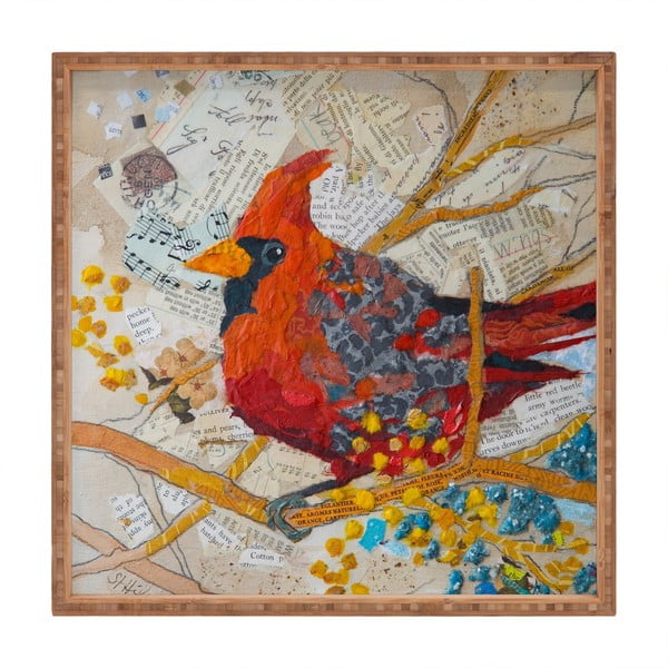 Koka dekoratīvais servēšanas paplātes putns, 40 x 40 cm