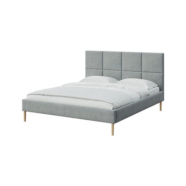 Pelēka polsterēta divvietīga gulta ar redelēm 160x200 cm Alano – MESONICA
