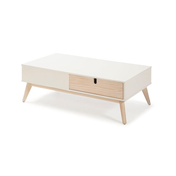 Balts žurnālgaldiņš ar 2 atvilktnēm un priedes koka kājām Marckeric Kiara-image-3