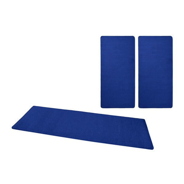 3 zilu paklāju komplekts ap gultu Hanse Home