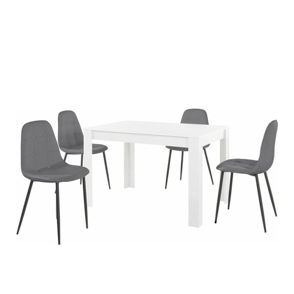 Balts pusdienu galda un 4 pelēku ēdamistabas krēslu komplekts Støraa Lori Lamar
