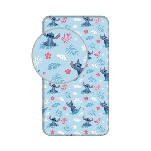 Zils vienguļamais kokvilnas bērnu palags ar gumiju 90x200 cm Lilo & Stitch "Blue" – Jerry Fabrics