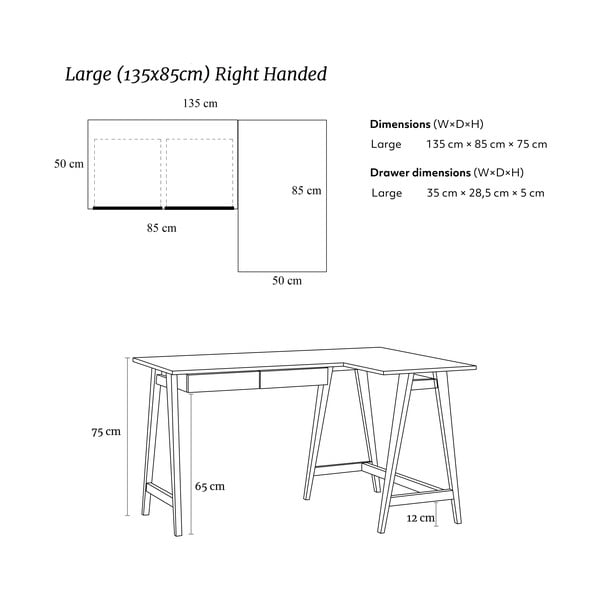 Darba galds ar baltu virsmu 85x135 cm Luka - Ragaba-image-4