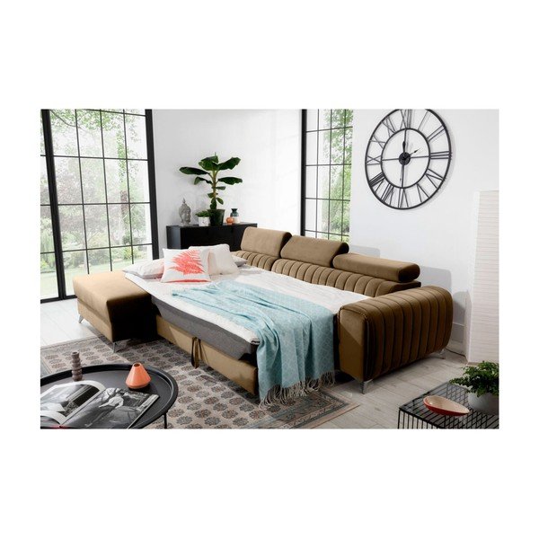 Gaiši brūns samta salokāms/ar uzglabāšanas vietu stūra dīvāns (ar kreiso stūri/ar zvilni) Grayson – ELTAP-image-4