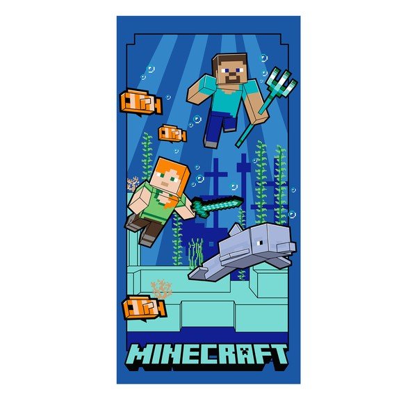 Zils mikrošķiedras bērnu dvielis 70x140 cm Minecraft "Underwater Fun" – Jerry Fabrics