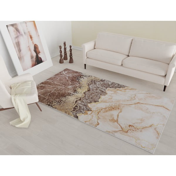 Konjaka brūns/krēmkrāsas mazgājams paklājs 200x80 cm – Vitaus-image-1