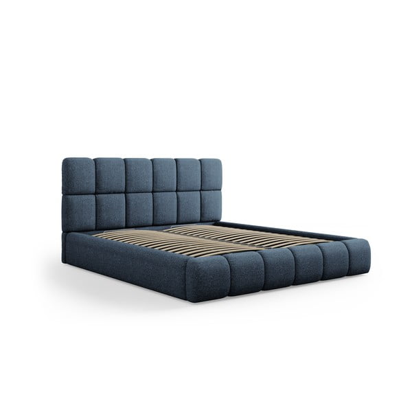 Tumši zila polsterēta divvietīga gulta ar veļas kasti un režģi 200x200 cm Bellis – Micadoni Home