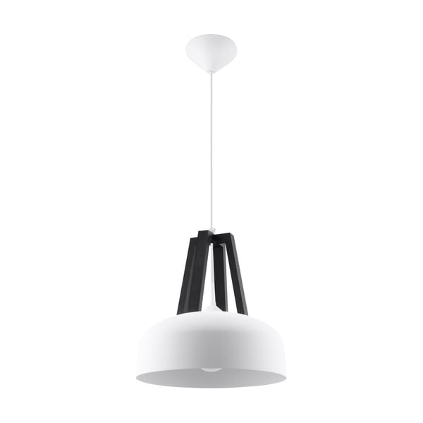 Balta/melna piekaramā lampa ar koka/metāla abažūru ø 30 cm Olla – Nice Lamps