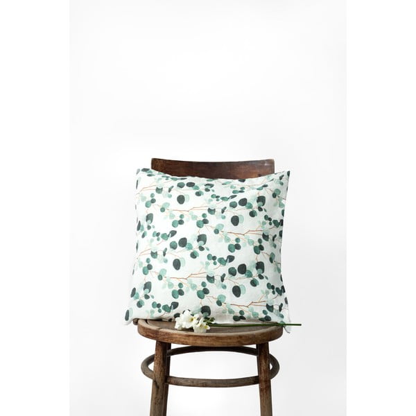 Balta un zaļa lina spilvendrāna Linen Tales Eucalyptus, 50 x 50 cm-image-1