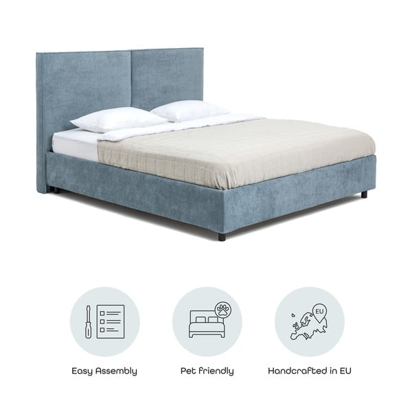 Zila polsterēta divvietīga gulta ar veļas kasti un redelēm 180x200 cm Myra Bold – Bonami Selection-image-4