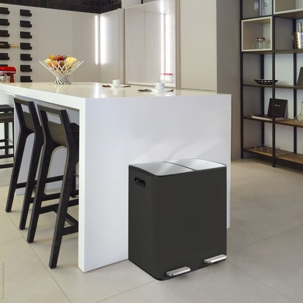 Matēti melna atkritumu šķirošanas tērauda atkritumu tvertne ar pedāli 2x20 l   Aliya – Spirella-image-1