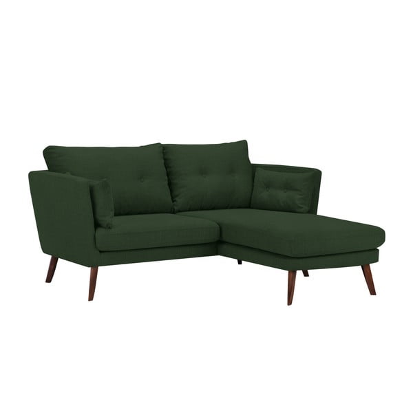 Zaļš trīsvietīgs dīvāns Mazzini Sofas Elena, ar atpūtas krēslu labajā stūrī