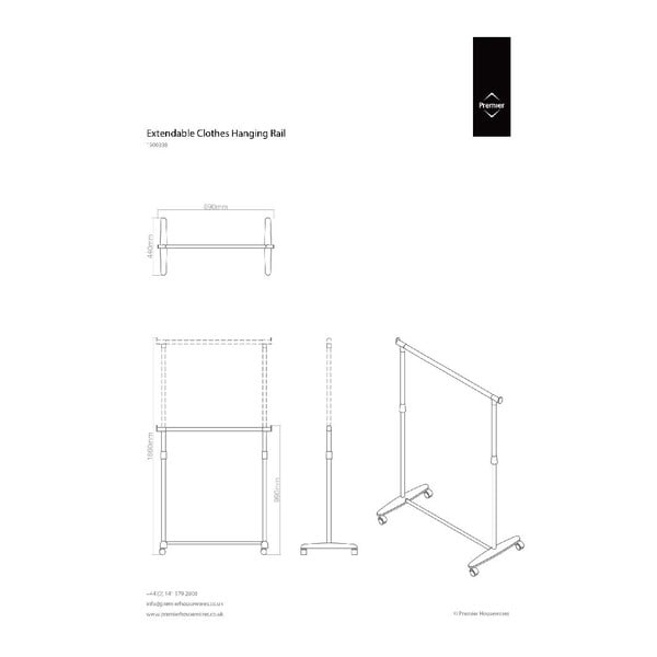 Sudraba krāsas metāla pagarināms/pārvietojams drēbju pakaramais statīvs – Premier Housewares-image-4