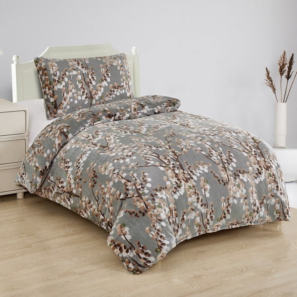 Pelēka vienguļamā mikroplīša gultas veļa 140x200 cm Branches – My House