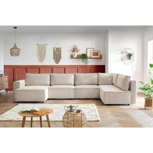 Krēmkrāsas velveta stūra dīvāns (ar labo stūri/U veida) Nihad modular – Bobochic Paris-image-1