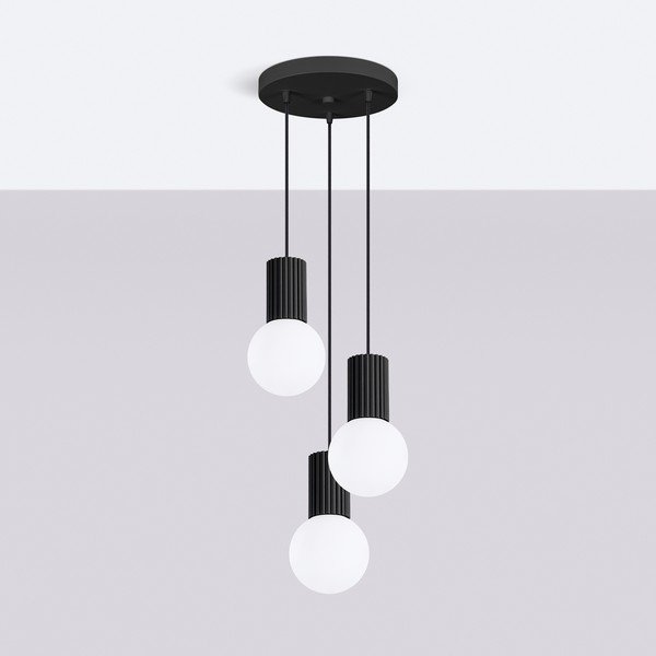 Melna metāla piekaramā lampa ar stikla abažūru ø 25 cm Orbital – Sollux-image-4