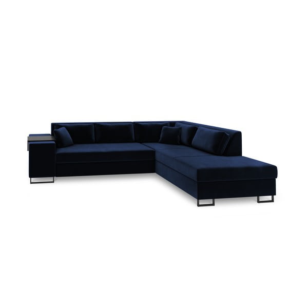 Zils samta izvelkamais stūra dīvāns Cosmopolitan Design York, labais stūris