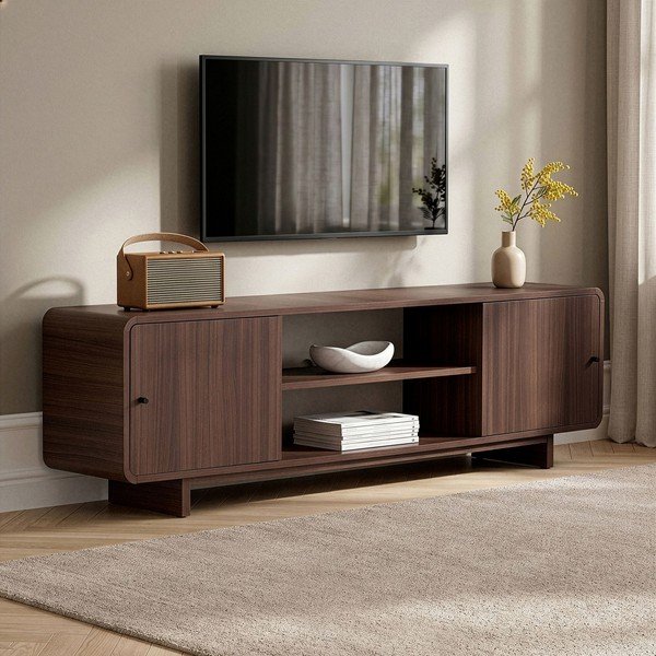 Tumša dabīga toņa TV galdiņš ar riekstkoka imitāciju 180x52x34 cm Mirel – Nordure-image-3