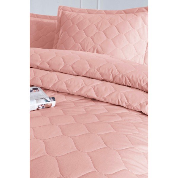 Rozā kokvilnas gultas pārklājs ar spilvendrānu EnLora Home Fresh, 180 x 225 cm-image-1