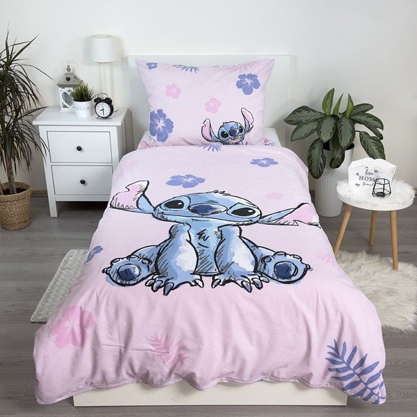 Gaiši rozā kokvilnas bērnu gultas veļa 140x200 cm Lilo & Stitch "Pink" – Jerry Fabrics-image-1