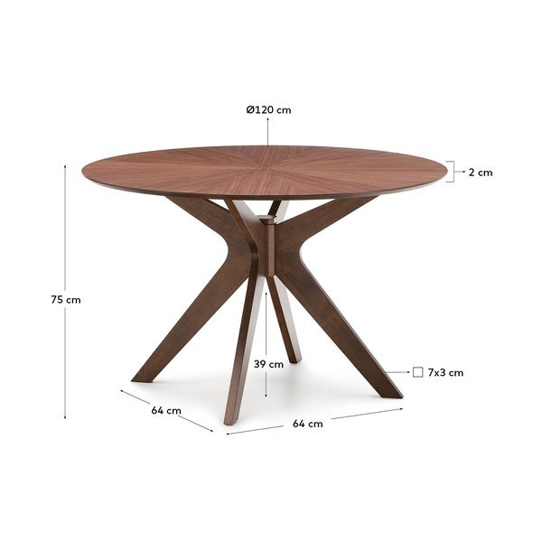 Apaļš ēdamgalds ar valrieksta koka imitācijas galda virsmu ø 120 cm Naanim – Kave Home-image-4