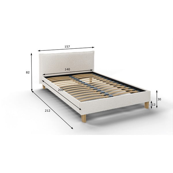 Krēmkrāsas mīksta divvietīga gulta ar režģi 140x200 cm Tina – Ropez-image-4