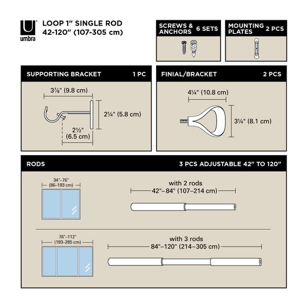 Nerūsējošā tērauda pagarināma aizkaru stanga 107–305 cm Loop – Umbra-image-4