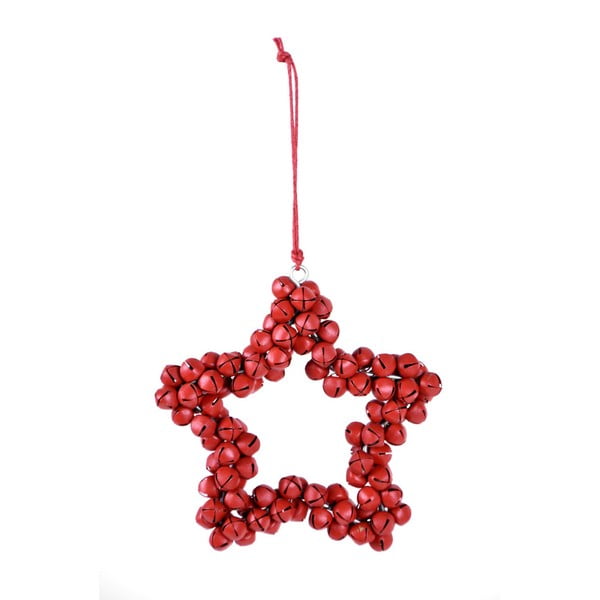Sarkana piekaramā dekoratīvā zvaigzne no metāla zvaniņiem Ego Dekor Bells, augstums 9,5 cm