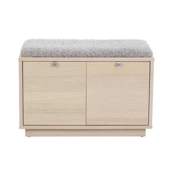 Pelēks/dabīga toņa apavu plaukts ar ozolkoka imitāciju un soliņu Confetti – Rowico-image-2