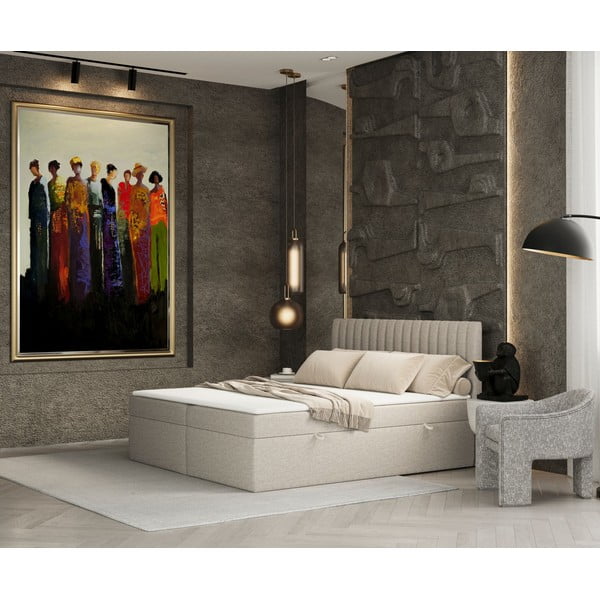 Bēša atsperu gulta ar veļas kasti 140x200 cm Spencer – Maison de Rêve-image-1