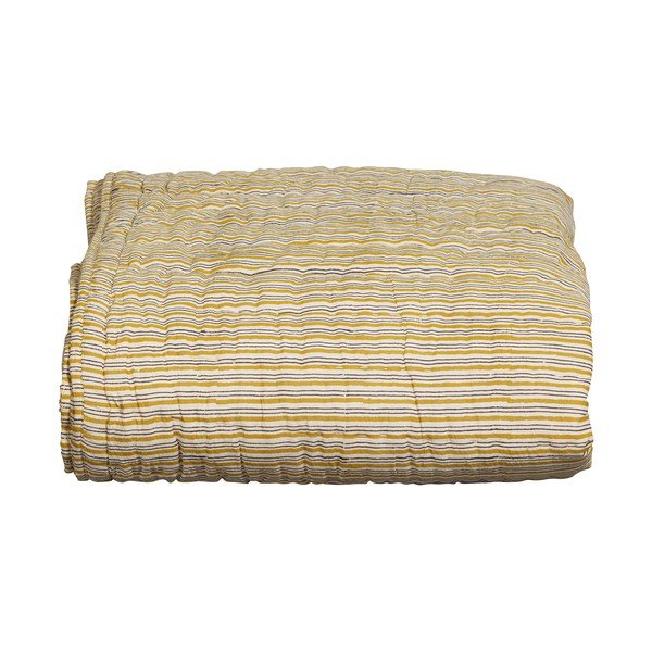 Sinepju dzeltens kokvilnas gultas pārklājs divguļamai gultai 220x265 cm Chevron – BePureHome-image-3