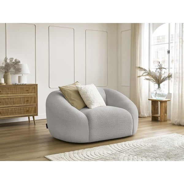 Gaiši pelēks atpūtas krēsls no buklē auduma Tina – Bobochic Paris-image-1