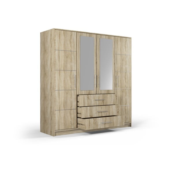 Ozolkoka imitācijas skapis ar spoguli 196x200 cm Derry – Cosmopolitan Design-image-4